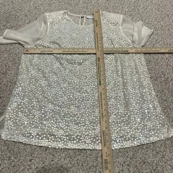 Givenchy Short Sleeve Sequin Sheer Blouse Sz 20W Glam Party Sparkly Casual - Picture 3 of 7